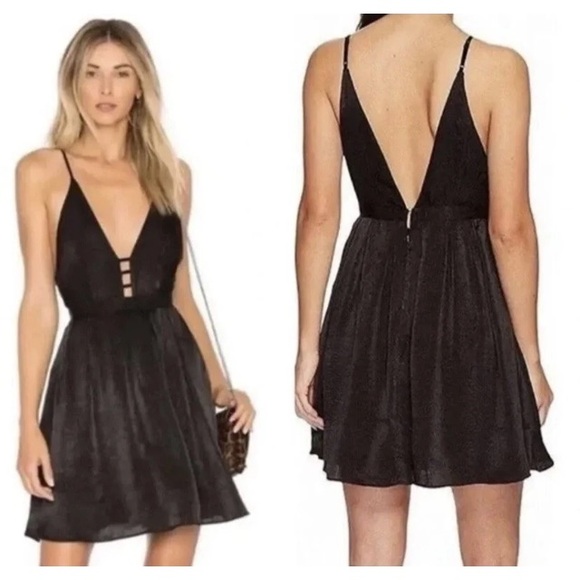 Free People Womens Gabby's Party All Night Satin Party Black Mini Dress - Picture 1 of 12